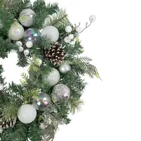 Green Pine Artificial Christmas Wreath With Berries And Iridescent Ornaments, 24-inch