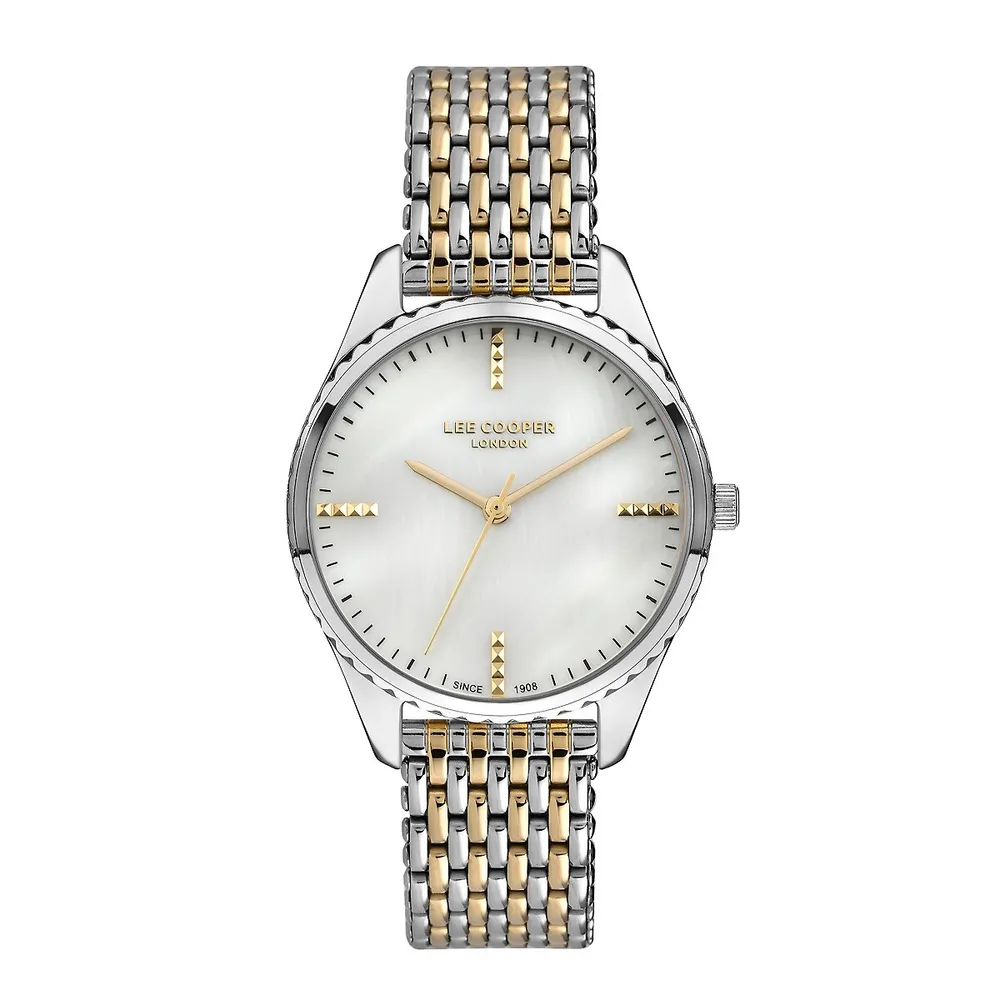 Ladies Lc07356.220 3 Hand Silver Watch With A Two Tone Metal Band And A White Dial