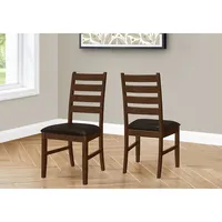 Dining Chair, 37" Height, Set Of 2, Dining Room, Kitchen, Side, Upholstered, Brown Solid Wood, Brown Leather Look, Transitional