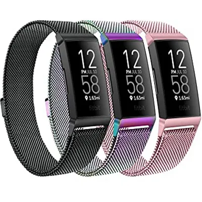 Pack of 3 Stainless Steel Bands For Fitbit Versa 3 / Sense Magnetic Lock Mesh Wrist Band Strap
