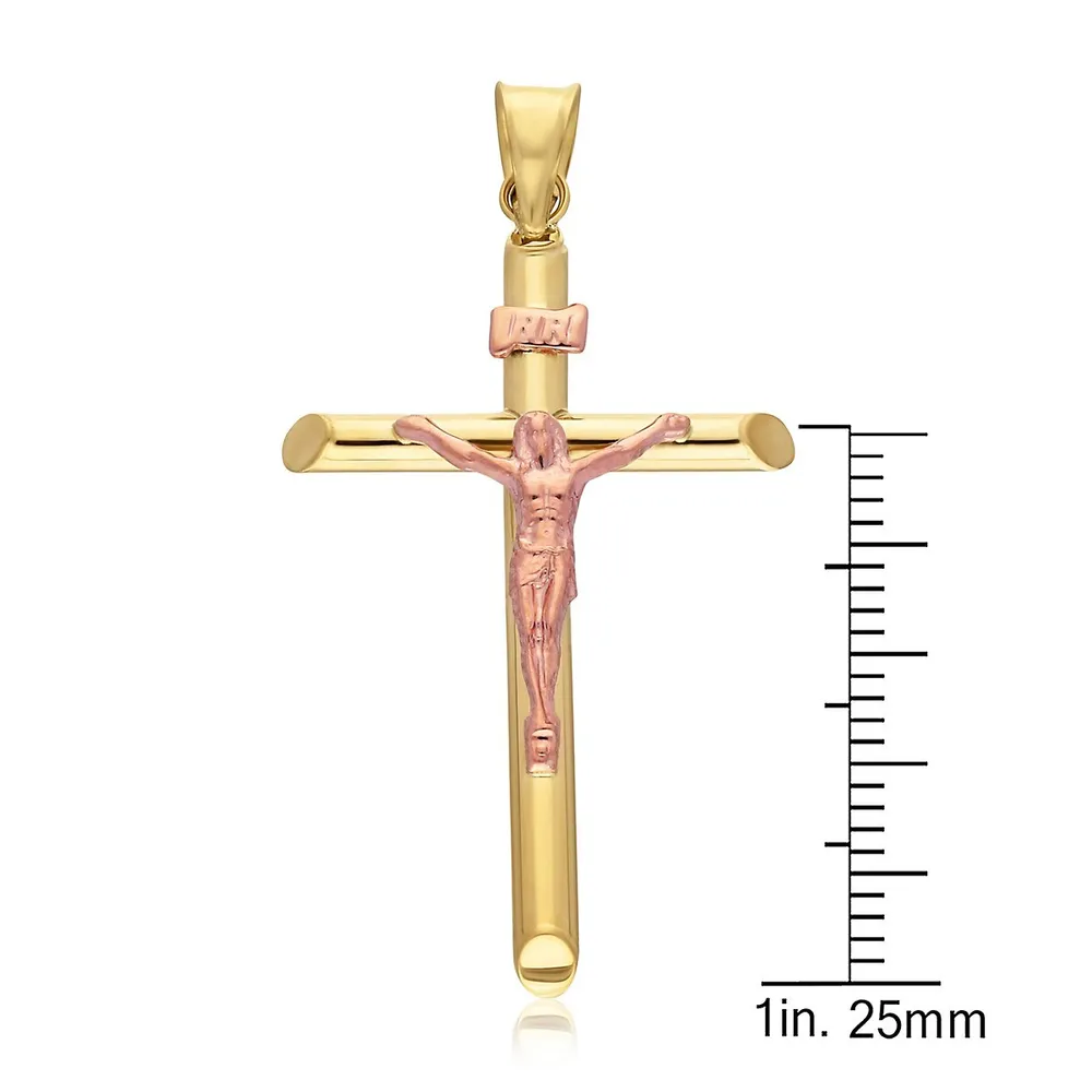 10kt Cross With Rose Crucifix Pendant Necklace