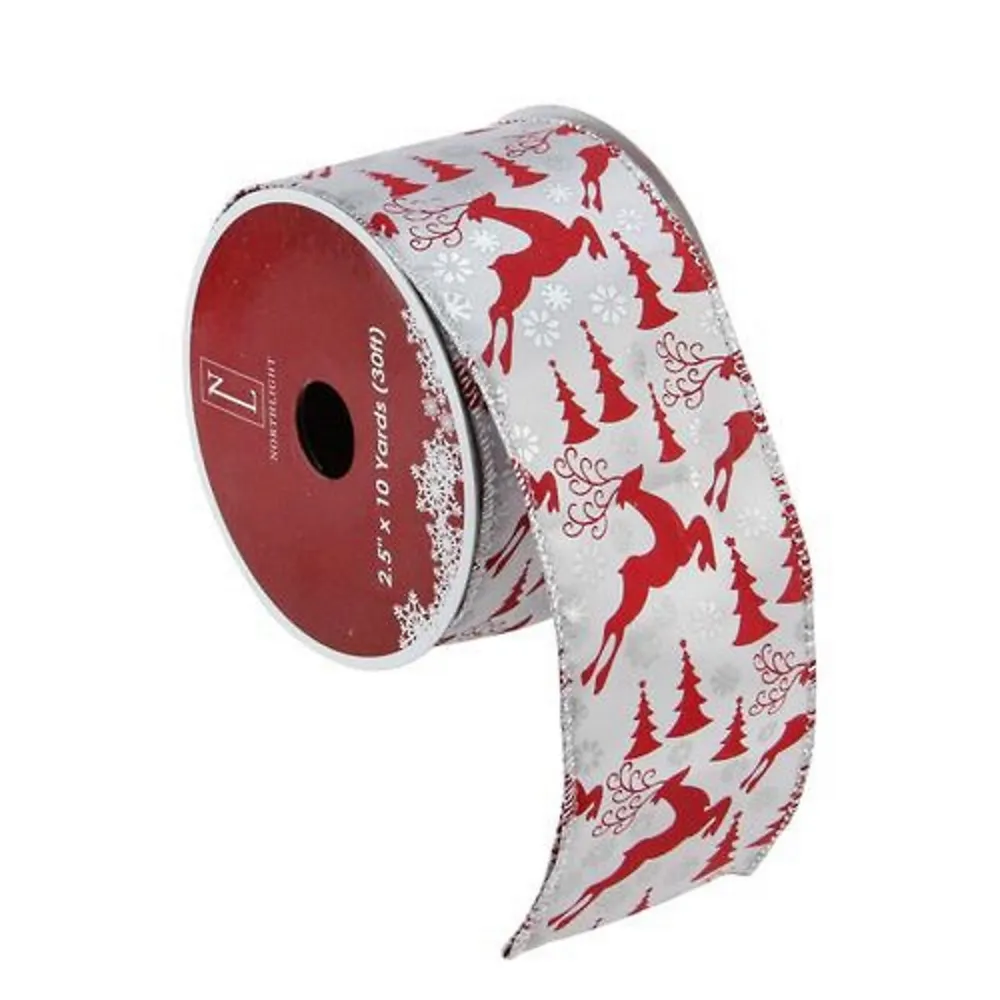 Shimmering Red with Silver Snowflakes Wired Craft Christmas Ribbon 2.5 x  10 Yards