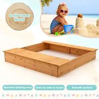 Kids Wooden Sandbox W/ Bench Seats & Storage Boxes Children Outdoor Playset