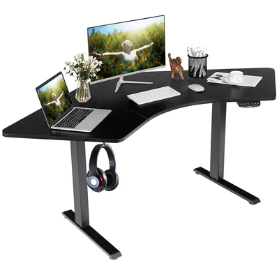 Dual-motor L Shaped Standing Desk Ergonomic Sit Stand Computer Workstation Black