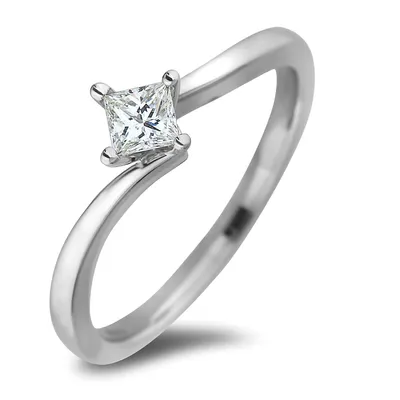 14k White Gold 0.34 Ct Princess Cut Gia Certified Diamond Solitaire Ring