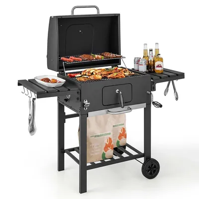 Outdoor Charcoal Grill 391 Sq.in. Cooking Area 2 Foldable Side Table Bbq Camping