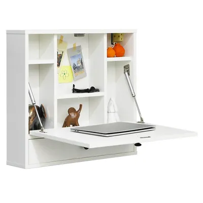 Wall-mount Floating Desk Foldable Space Saving Laptop Workstation White