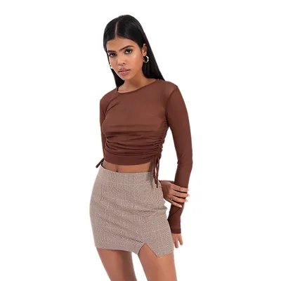 Plaid Mini Skirt With Slit