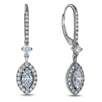 14k White Gold 1.44 Cttw Marquise Cut Canadian Diamonds Halo Style Dangle Hoop Earrings
