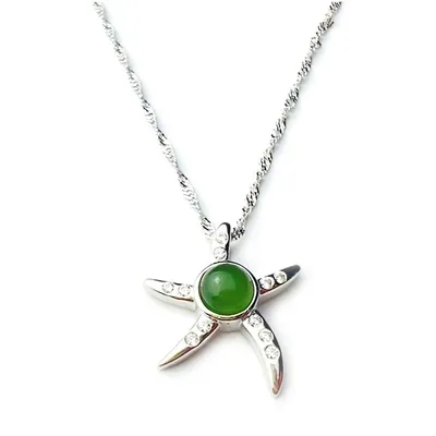 Natural Jade Starfish Pendant With 18k Gold Plated Sterling Silver 925 Necklace