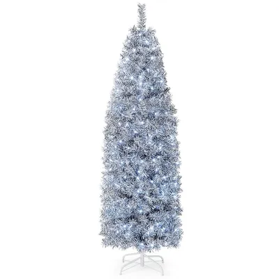 6/7 Ft Pre-lit Christmas Tree Hinged Slim Pencil With 250/350 Led Lights 475/670 Branch Tips