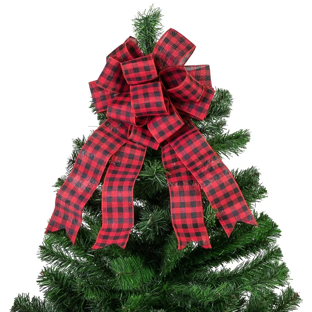 Northlight 5.5 in. Buffalo Plaid and Burlap 2 Loop Christmas Bow  Decorations (6-Pack) 34676932 - The Home Depot