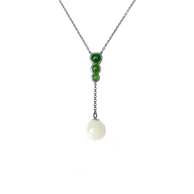 Natural White And Green Jade Charm Pendant With 18k Gold Plated Sterling Silver 925 Necklace