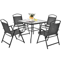Patio Dining Set For 4 Folding Chairs & Dining Table Set With Umbrella Hole