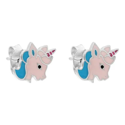 Sterling Silver Enamelled Unicorn Stud Earring
