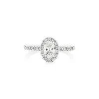 Halo Oval Engagement Ring With 0.92 Carat Tw Of Diamonds In 14kt White Gold