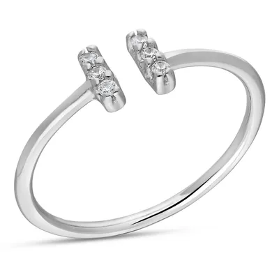 Sterling Silver Rhodium Plated With Cz Open Mount Ring