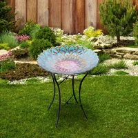 Teamson Home 18" Glass Birdbath Outdoor Flower Design With Stand Multicolor