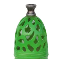 15" Lime Green And Gray Shiny Contemporary Outdoor Patio Cutout Bottom Vase