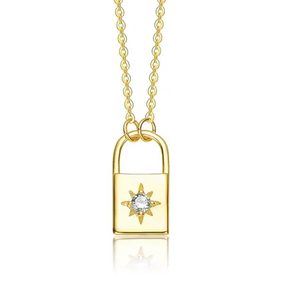 Sterling Silver 14k Yellow Gold Plated wdith 0.60ctw Lab Created Moissanite Padlock Pendant Necklace