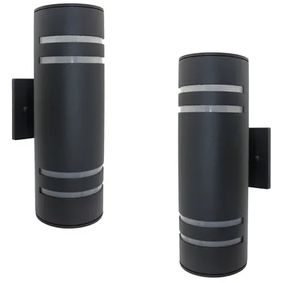 Set Of 2 Outdoor Wall Light, 12.99'' Height, From The Central Park Collection, Black Aluminum