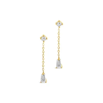 14k Gold Tapered Baguette Diamond Chain Drop Stud Earrings