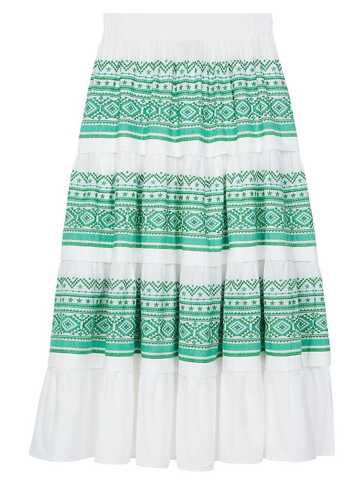 Maje Women's Embroidered Tiered A-Line Maxi Skirt - Ecru Green - Size 6 |  The Summit