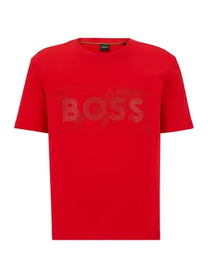 BOSS - Cotton-jersey T-shirt with rhinestone logo and artwork