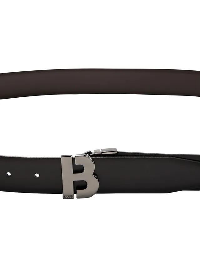 BOSS - Italian-leather belt with monogram buckle