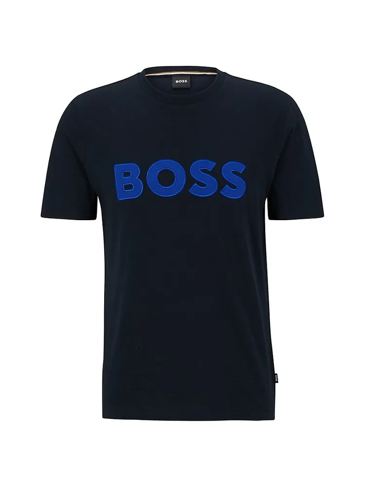 BOSS - Cotton-jersey T-shirt with rhinestone logo and artwork