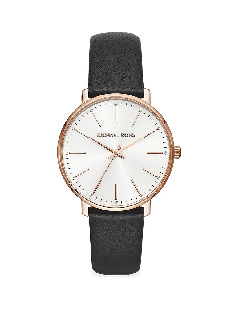 Michael Kors Women's Pyper Rose Goldtone & Leather Strap Watch | The Summit