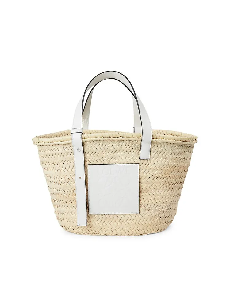 LOEWE Shell small leather-trimmed raffia tote