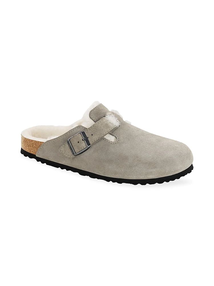 Birkenstock Women's Boston Shearling-Lined Suede Clogs - Stone Coin - Size 6  | The Summit