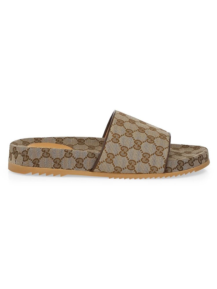 Gucci Men's Sideline Logo Canvas Slide Sandals - Beige | The Summit