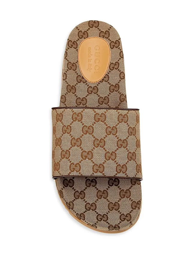 Shop Gucci Sol Monogram Coated Canvas Slides