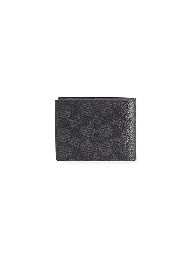 Coach Men's Signature Monogram Slim Canvas & Leather Billfold Wallet Charcoal