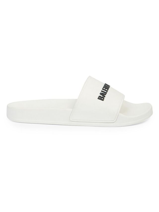 Balenciaga Men's Logo Pool Slide Sandals - Black White Paris | The Summit