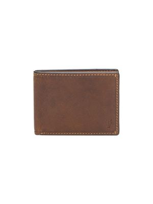Check and Leather Slim Bifold Wallet in Dark Birch Brown - Men