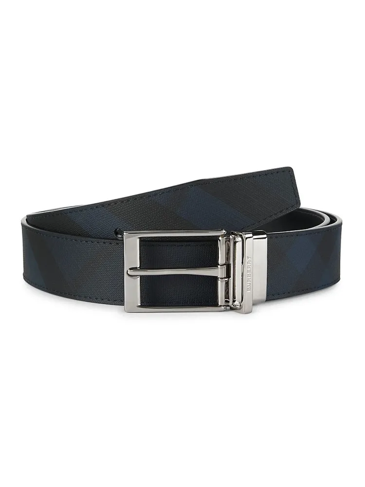 Reversible belt in navy blue suede and white tumbled leather