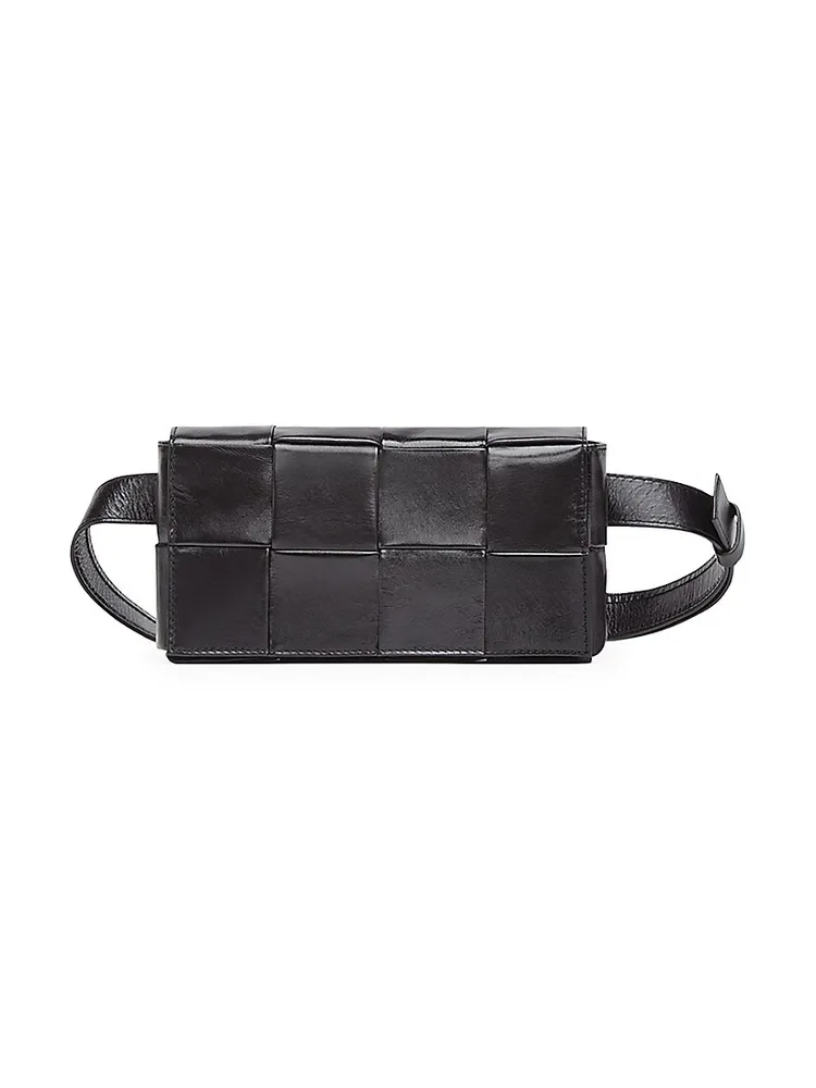 Intrecciato Leather Belt Bag in Black - Bottega Veneta