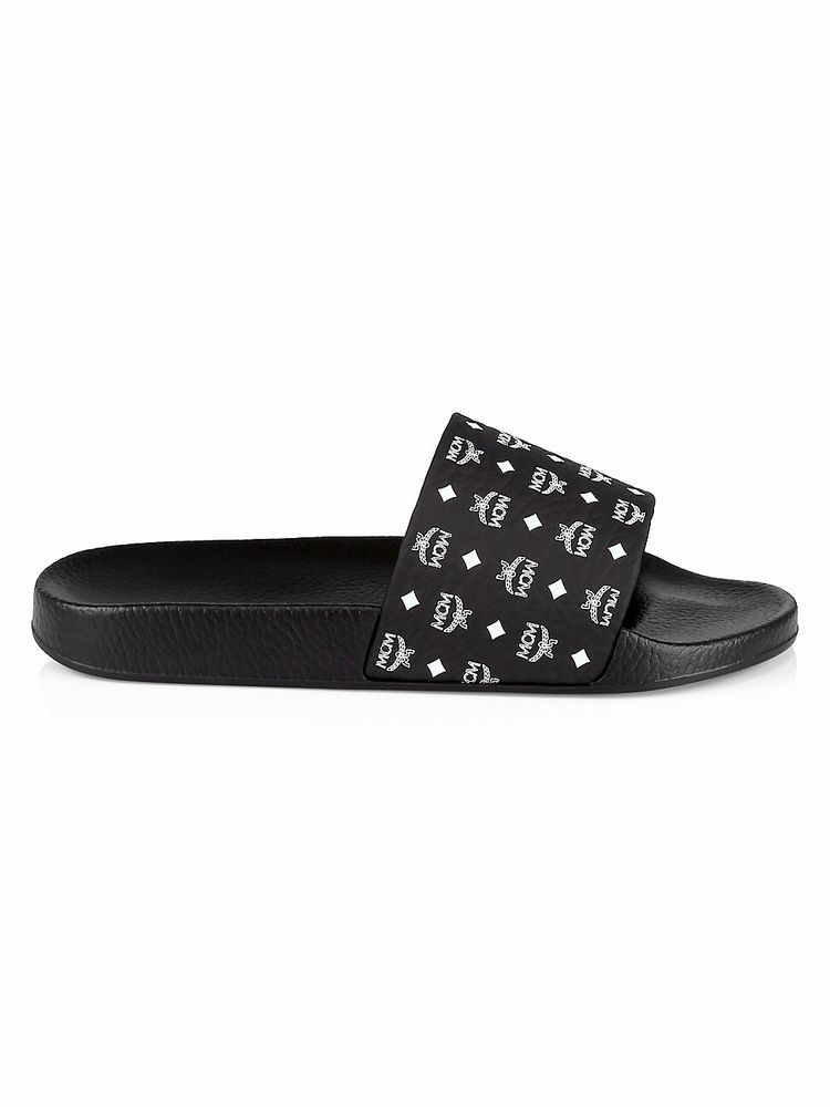 MCM Men's Logo Leather Pool Slide Sandals | The Summit