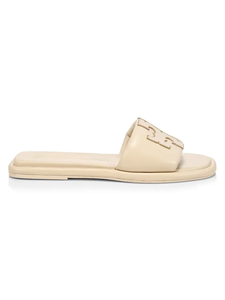 Double T Leather Sandals in White - Tory Burch