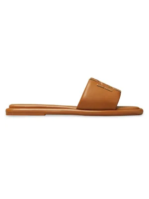Double-T Monogram Padded Leather Slide Sandals
