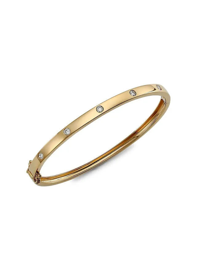 Audrey 14k Yellow Gold Bangle Bracelet in White Diamonds