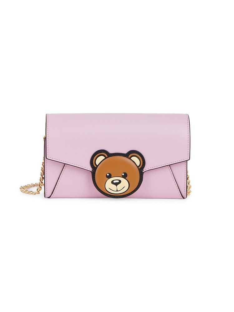Moschino Women's Bear Leather Wallet-On-Chain - Pink | The Summit