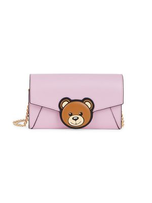 Women's Bear Leather Wallet-On-Chain - Pink