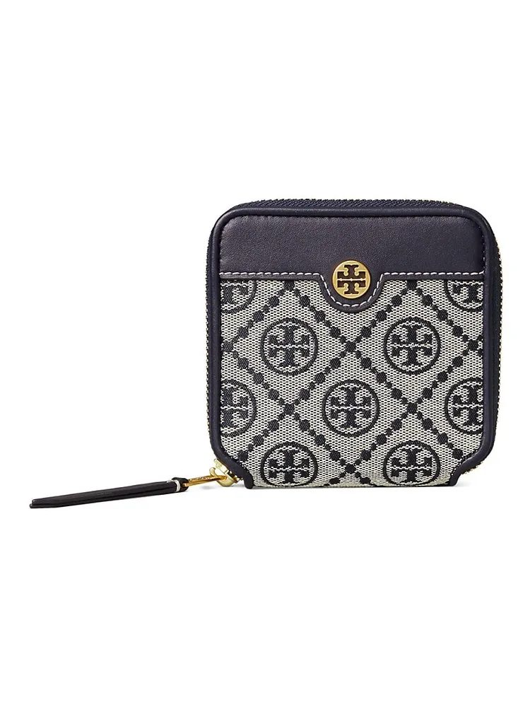 Tory Burch Women's T Monogram Zip Slim Wallet in Black, One Size