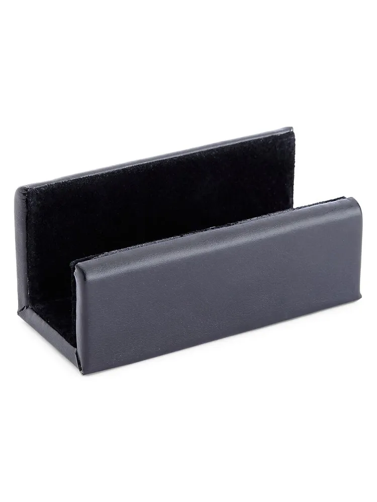 business card holder with flap in grain de poudre-embossed leather