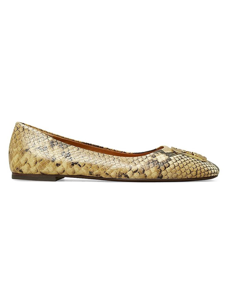 Tory Burch Women's Georgia Snake-Print Leather Ballet Flats - Pale Desert |  The Summit