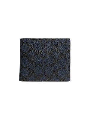 Men's 3-In-1 Signature Coated Canvas & Leather Wallet - Charcoal Blue